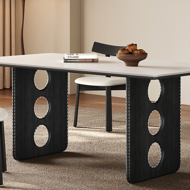 Retro rectangular black solid wood dining table, 29.52"H x 70.86"L x 31.49"W