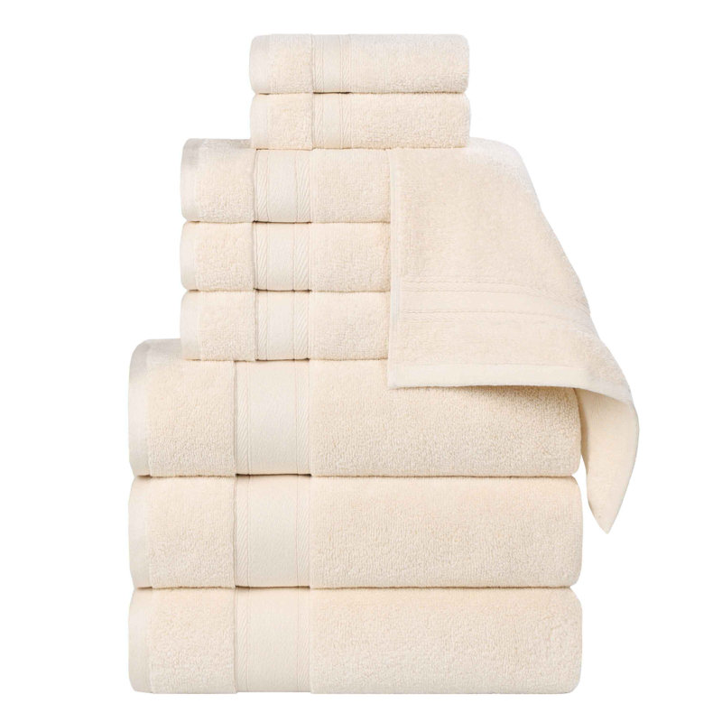 Ensemble de serviettes en coton Nile Mills Zero-Twist avec bordure Dobby - séchage rapide, Ivoire ivoire