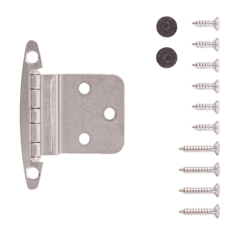 Surface Mount Variable overlay, 3/8 Inch Inset Face Frame Free Swinging - Satin Nickel - Cabinet Door Hinges (Set of 2), 2