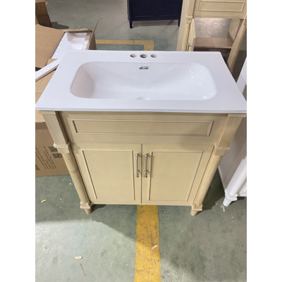Meuble-lavabo en bois naturel de 76 cm (30 po) avec lavabo blanc