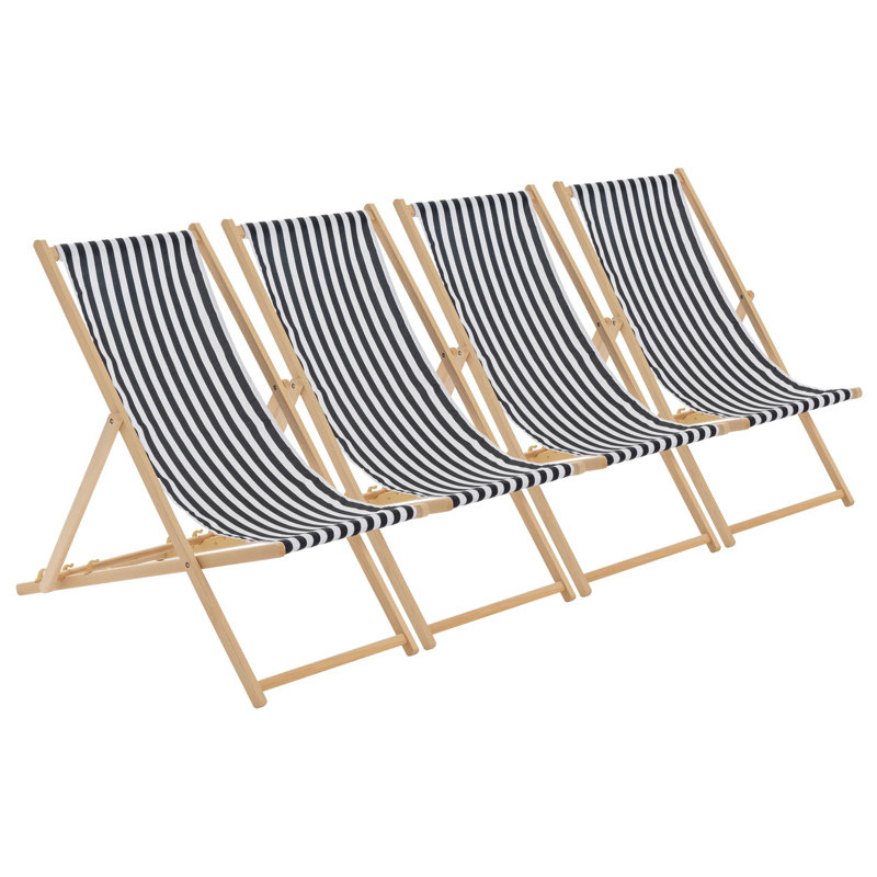 Harbour Housewares - Folding Wooden Deck Chairs, Black/White