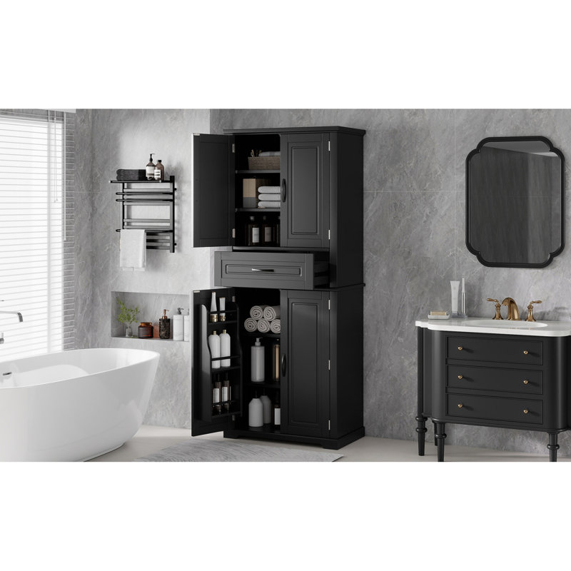 Armoire de rangement multifonctionnelle noire, tablettes en MDF réglables, utilisation intérieure moderne