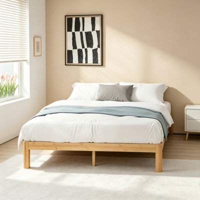 18 Inch King Size Bed Frame, Solid Wood Platform Bed Frame With Heavy Duty Metal Legs & Slats Support, Easy Assembly, No Box Spring Needed