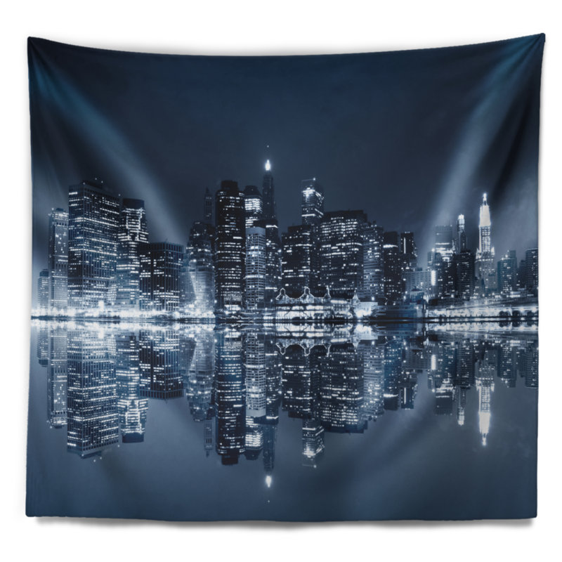 Tapisserie cityscape manhattan night reflection, H 68 po x l 80 po
