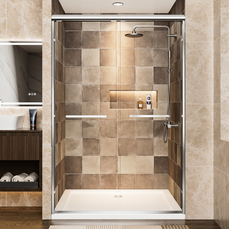 Aluminum Frame Double Sliding Shower Door, 72" H, 48" W, 1/4"  6Mm  Tempered Glass With Film, Stainless Steel Handles, Adjustable And Easy To Install In Bathroom Clear - Breakage Reversible Width For