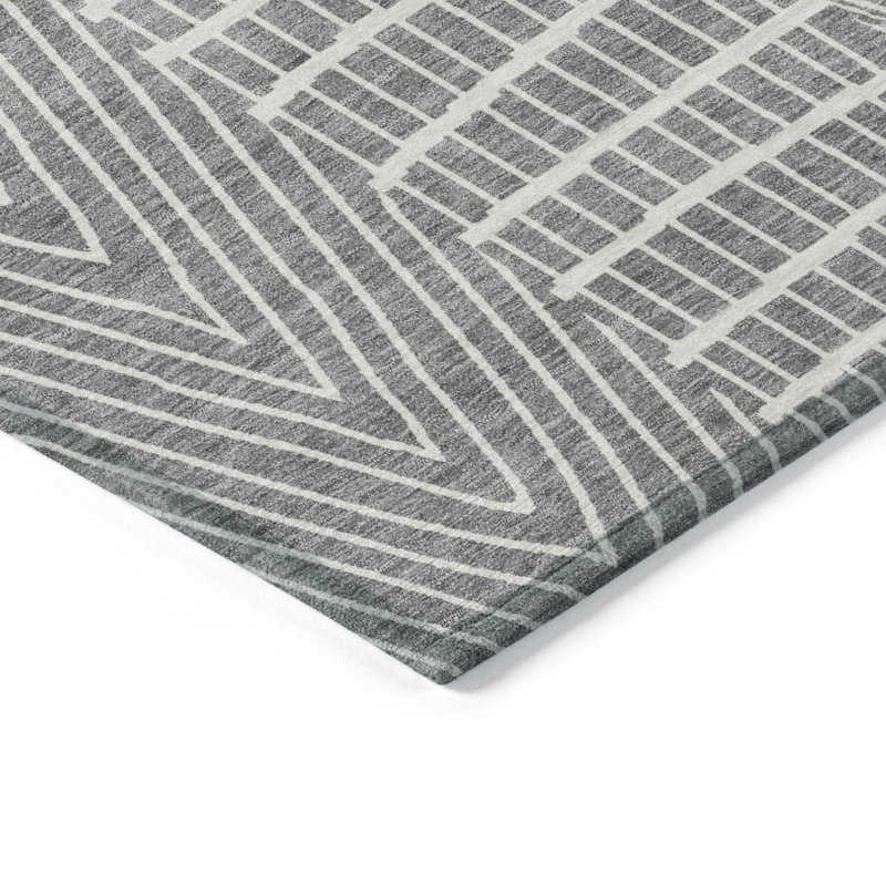Tapis intérieur lavable à motif géométrique 8 pi x 10 pi gris