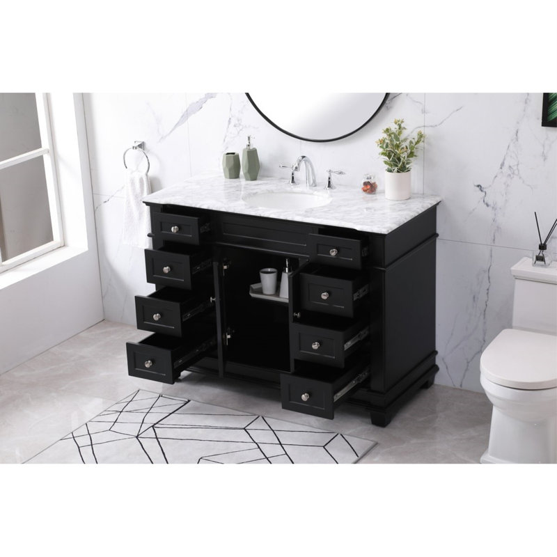 Lydie 48'' Single Bathroom Vanity with Marble Top, Black