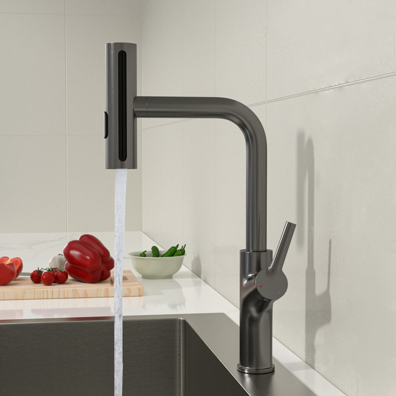 Stainless Steel Pull Out Kitchen Sink Faucet 4-Function Single Handle Swivel Sink Faucet, Matte Black