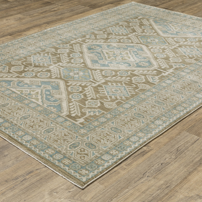 Graicyn Global Traditonal Brown/ Blue Area Rug, Rectangle 3'3" x 5'