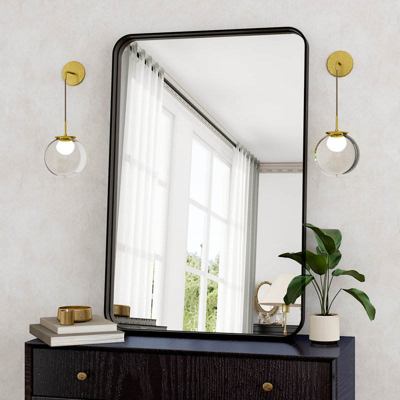 Metal Rectangle Mirror, Black, 48.03" x 29.53"