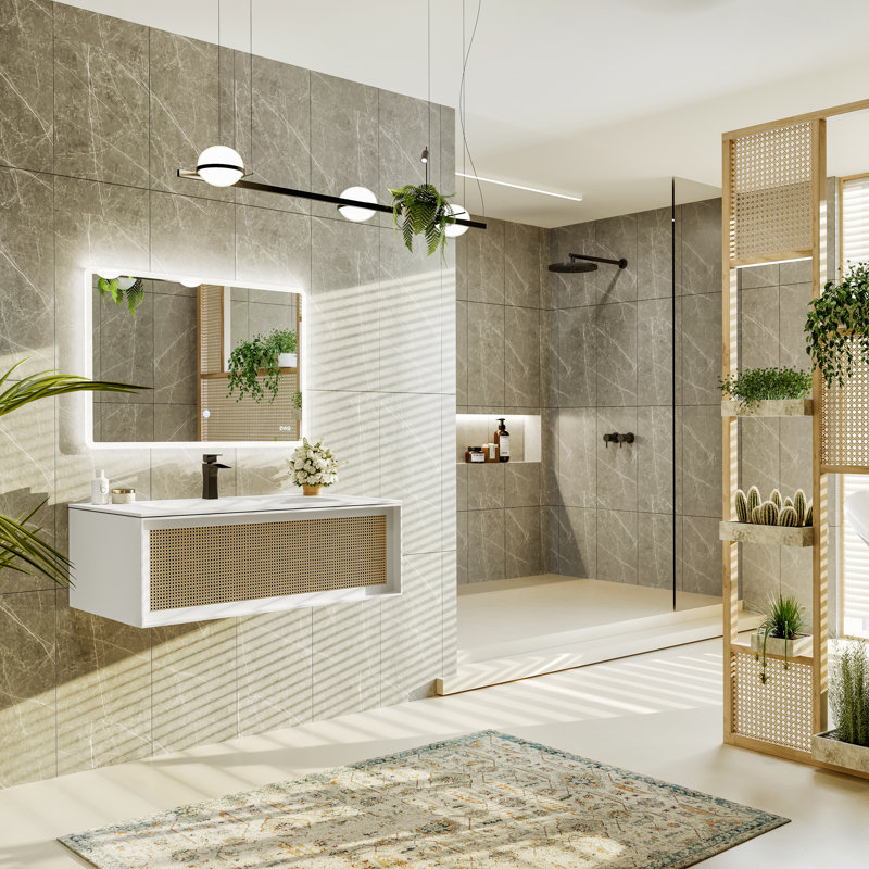 Ensemble de meuble-lavabo simple mural 44 po Iadrik Nets, Blanc
