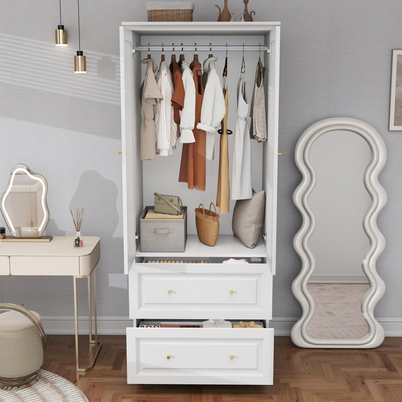 Armoire-penderie autoportante en bois avec 2 tiroirs