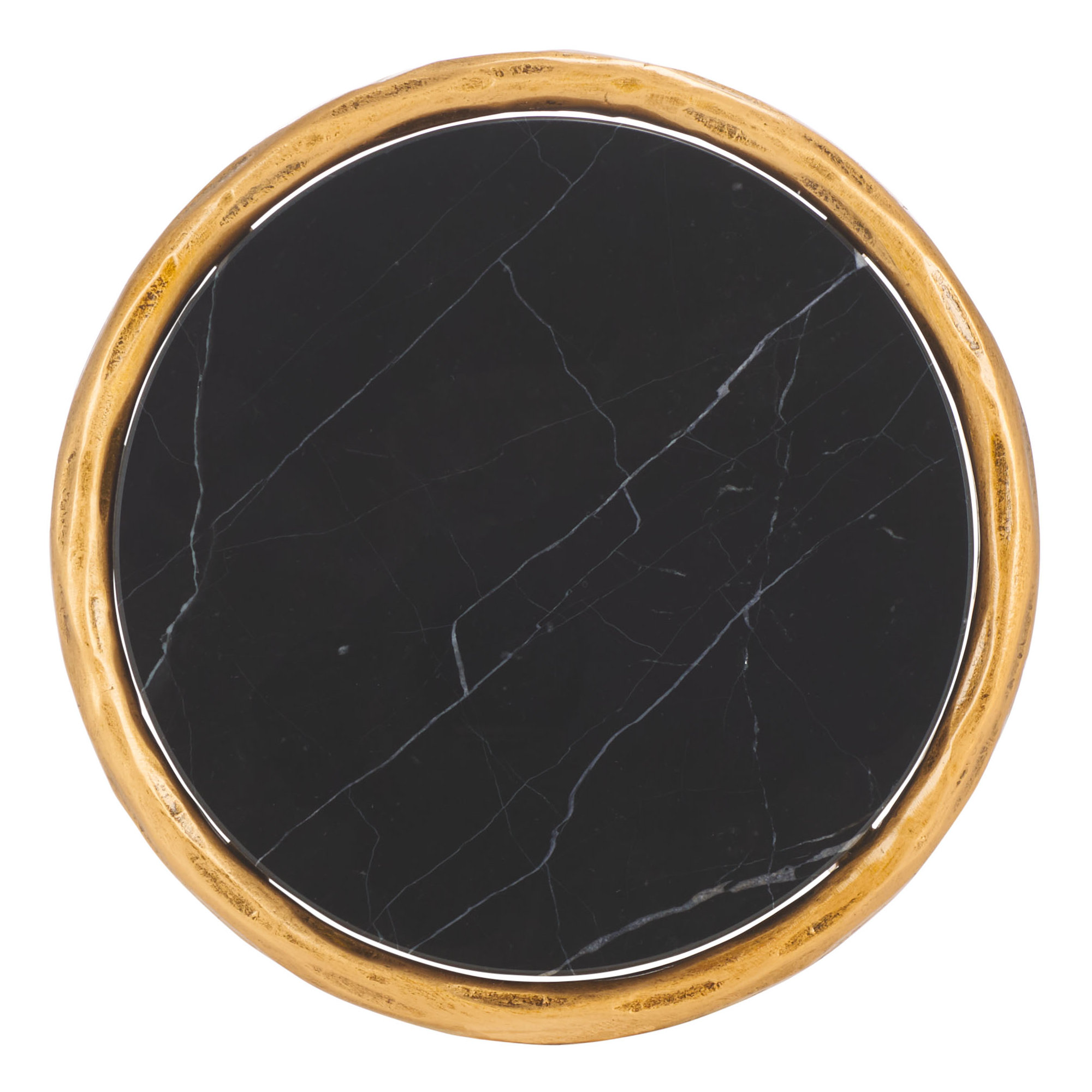 Evelynn Glass Cross Legs End Table, Black Marble Top/Brass Base
