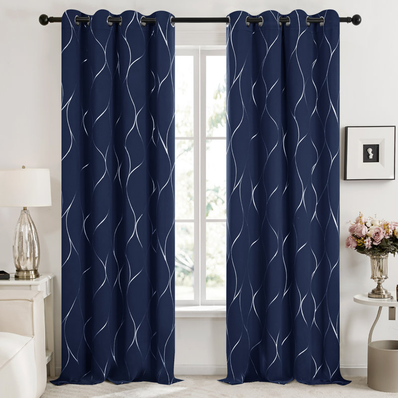 Kellda Thermal Room Darkening Polyester Curtain Panels, Navy Blue, 52" W x 96" L