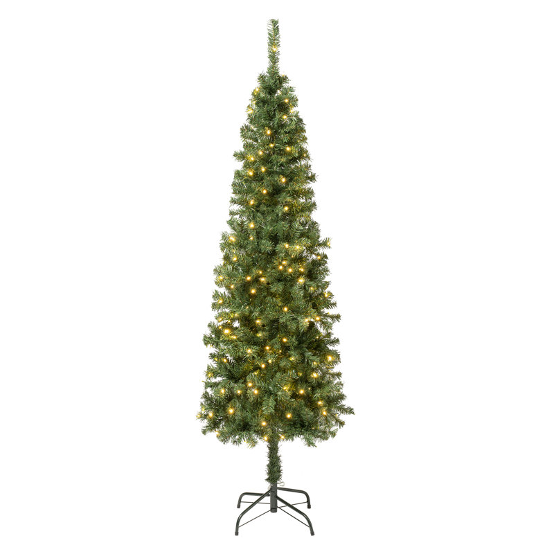 National Tree Company, First Traditions Collection, 6Ft Pre-Lit Artificial Linden Spruce Slim Wrapped Tree, 250 Warm White LED Lights- UL