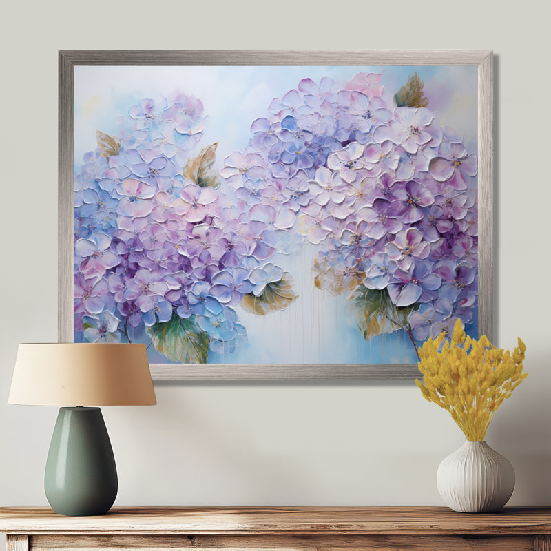 Fleurs d'hirangées mauves paradisiaques I - champ de fleurs, art mural, H 12 po x l 20 po x P 1 po, Cadre simple argenté