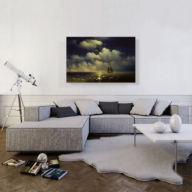 Voilier au clair de lune d'Ivan Aivazovsky, reproduction d'art sur toile tendue, H 26 po x l 40 po x 1,5 po