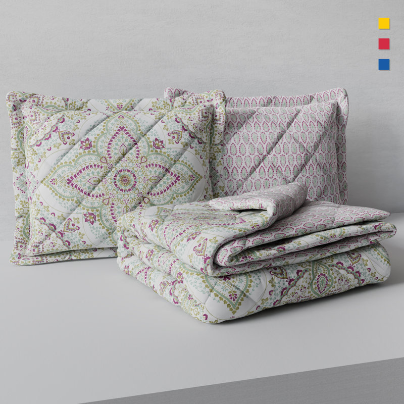 Ensemble de courtepointe 3 pièces 100% coton à imprimé percale Traditional