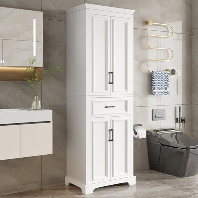 Armoire de rangement autoportante en lin 70 po avec tablettes réglables et tiroir