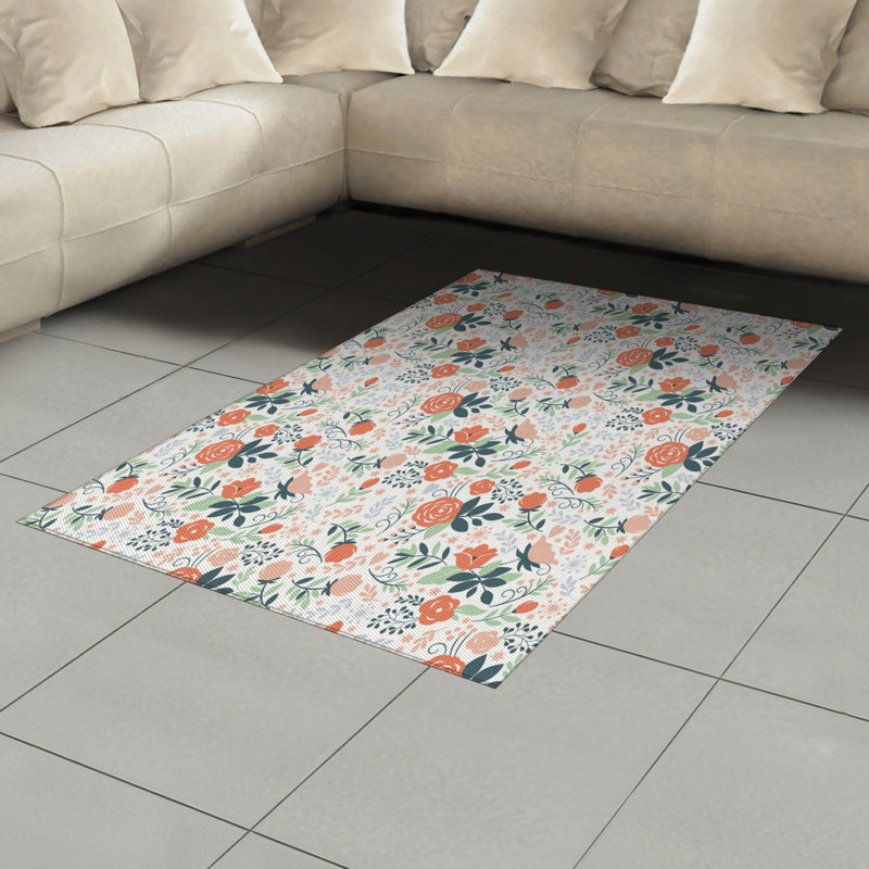 Floral High Density Long Fiber Poly Threads Decorative Area Rug Carpet, Rectangle 4' x 5'8"