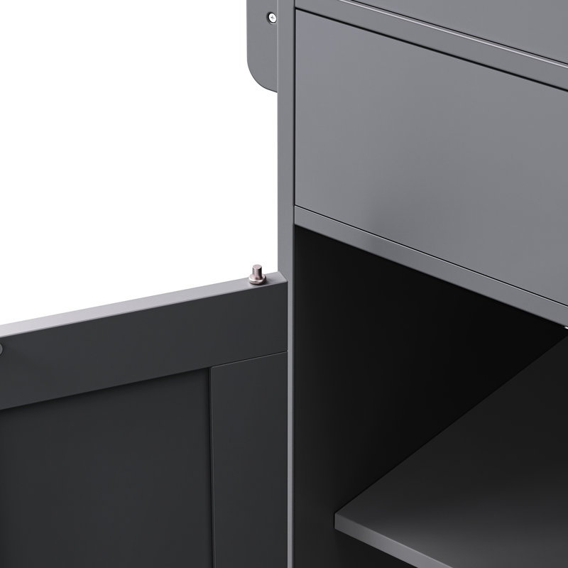 Îlot de cuisine extensible avec 2 grandes armoires et roulettes - Grande table de salle à manger avec rangement gris
