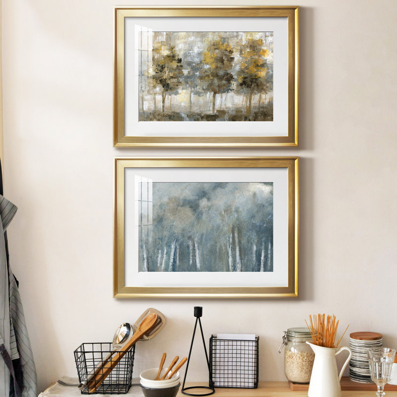 Toile encadrée de qualité supérieure Linen Trees, Or, H 22,5 po x l 61 po x P 1,5 po, Blanc