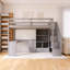 Lit mezzanine avec bureau en L et tiroirs, armoire et escalier de rangement-1145986297