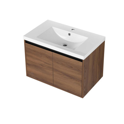 Meuble-lavabo mural moderne avec lavabo en résine, armoire de salle de bain 2 portes