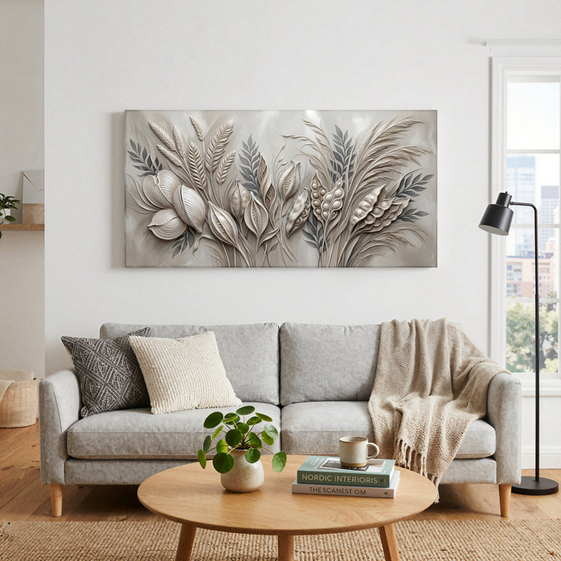Ensemble de 1 tableau mural en relief floral sur toile, L 40 po x H 20 po, Toile tendue