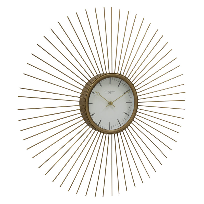 Modern 30" Golden Brass Sunburst Metal Wall Clock