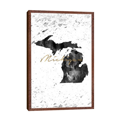 Michigan Black and White Gold 1 Piece Wall Art on Canvas