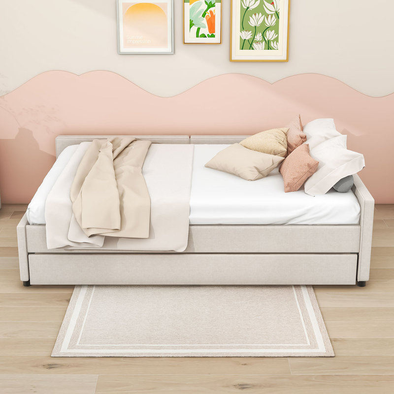 Bruster Upholstered Platform Bed with Twin Size Trundle, Queen