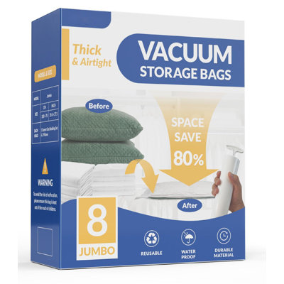8 Pack Jumbo Vacuum Storage Bags, 80% Space Saver Vacuum Seal Bags For Clothing Bedding, Blankets, Comforters, Duvets, Quilts, And Pillows, Vacuum Com -  FEIYAN, ZKDB0D816LHFH