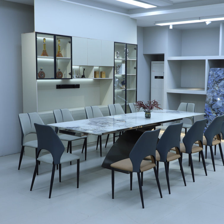 86.61"-118.11" Modern Extendable Dining Table - Brushed Black Steel Base