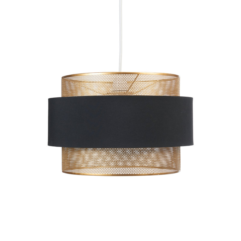 20 cm H Round Pendant Shade ( Clip On ) in Black and Gold