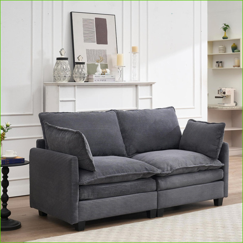Canapés modulaires, canapé 2 places profond en forme de U avec 2 coussins lombaires modernes pour le salon | Gris foncé | Velours