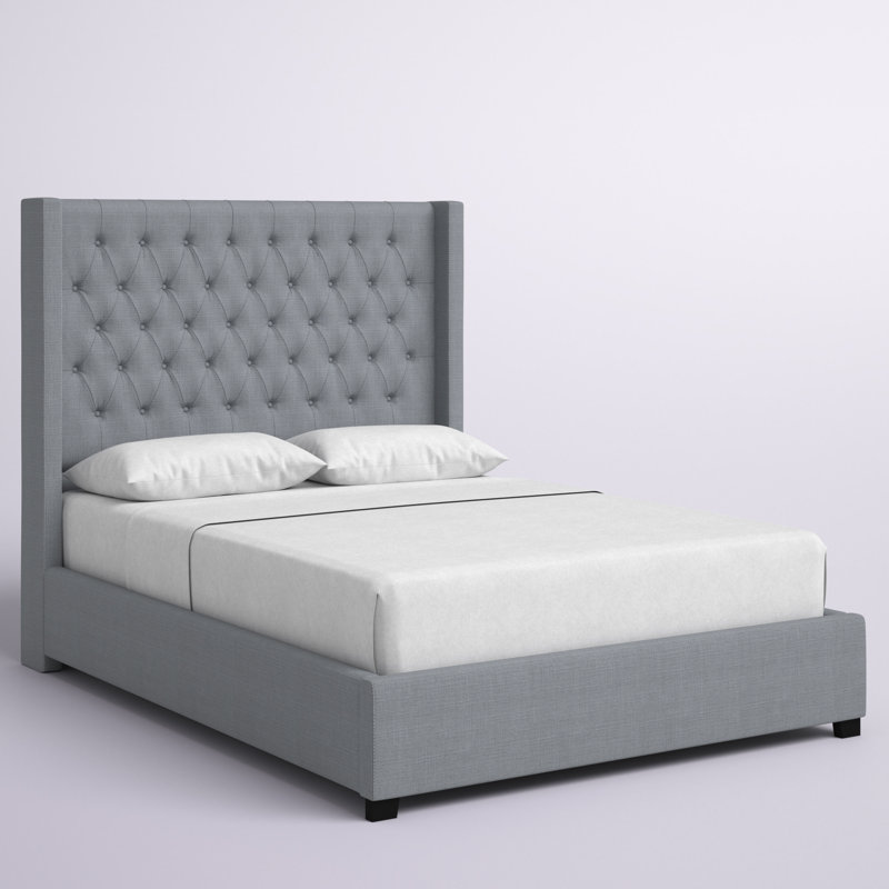 Lit tapissier standard capitonné Hester, gris, Double