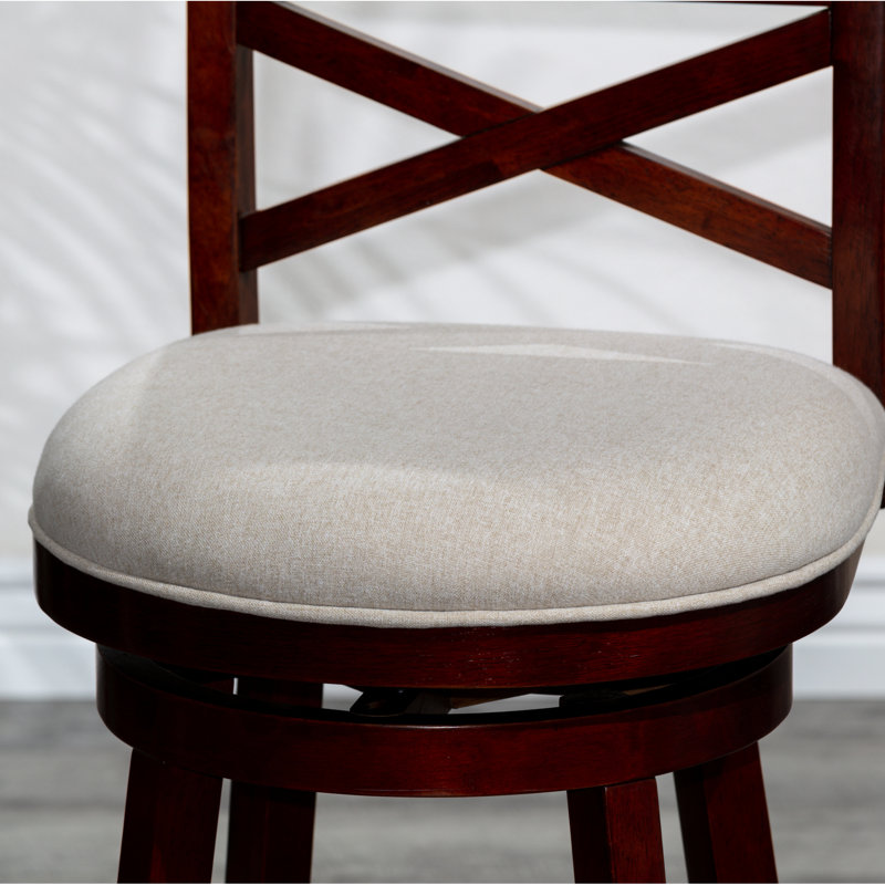 Tabouret pivotant de 24 po à hauteur de comptoir, finition cerise, tissu beige, confortable et tabouret de chaise avec siège en tissu pour la cuisine
