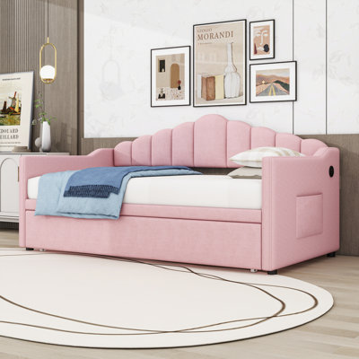 Twin Upholstered Daybed with Pop-Up Trundle and USB and Type-C Charging Station by Latitude Run