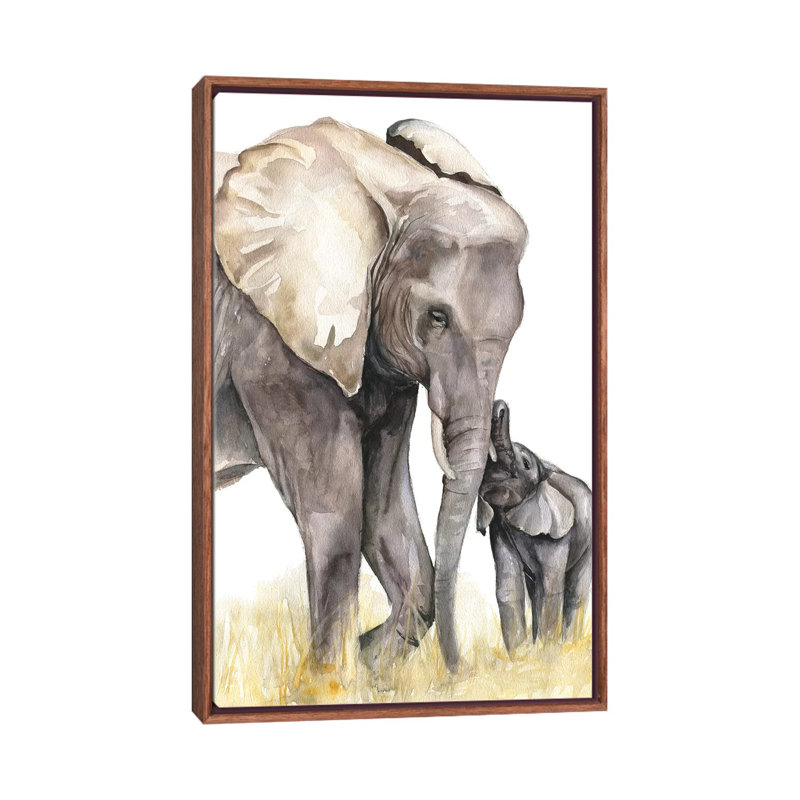 Décoration murale éléphant, H 40 po x l 26 po x P 1,5 po, Toile classique avec cadre brun