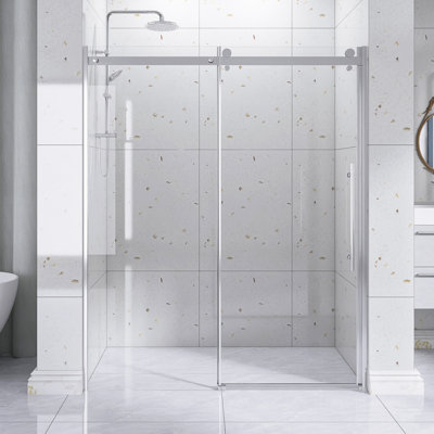 30 po -60 po L 72 po H Porte de douche sans cadre simple coulissante avec verre trempé transparent de 1/4 de pouce en chrome |  Système de rail à roulement en zinc |   Poignée en acier inoxydable