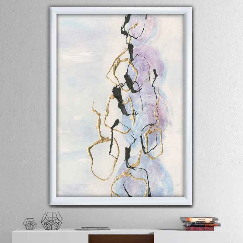 « gold lines on pastel i », reproduction d’image sur toile, Cadre blanc, H 40 po x l 30 po x P 1,5 po