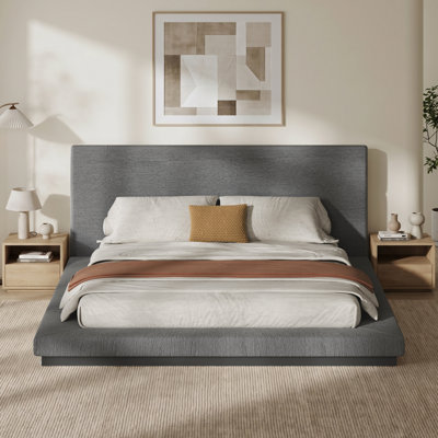 80.5" Queen-Size Floating Bed Frame with Compressed Bed Surround, Solid Wood & Metal Support, Easy Assembly