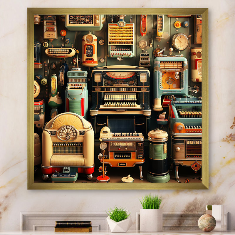 Nostalgic Jukebox Tunes 5 - Jukeboxes, art mural, Cadre doré simple, H 16 po x l 16 po x P 1 po