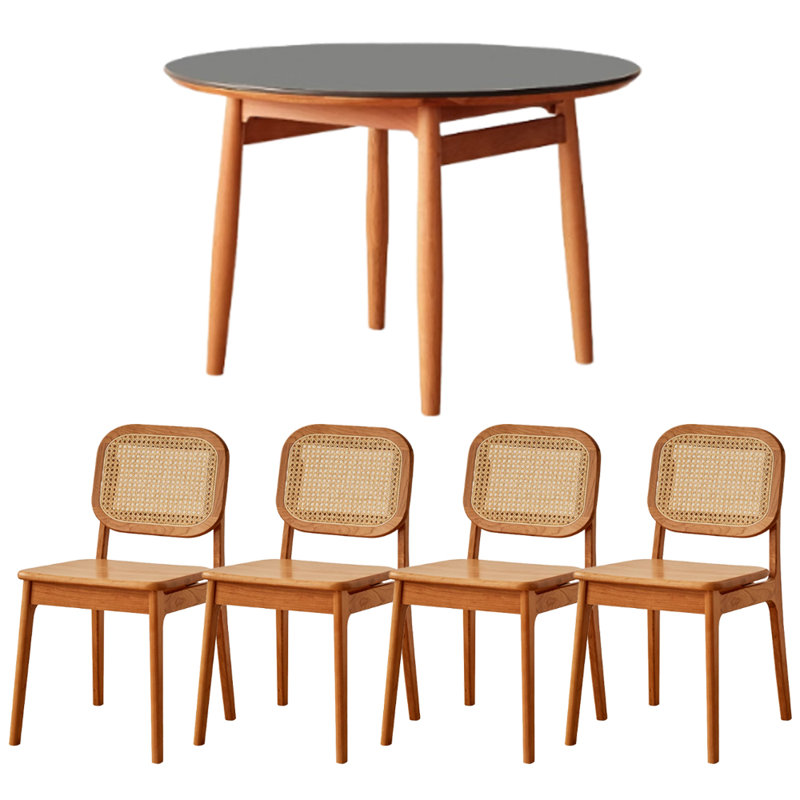 Table ronde en bois de cerisier, H 29,52 po x L 47,24 po x l 47,24 po, Noir, noir, noir, noir