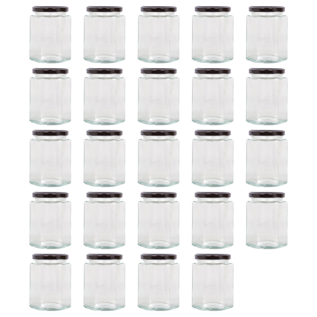 Argon Tableware Hexagonal Glass Jam Jars with Black Lids - 250ml - Pack of 24 - Image 3