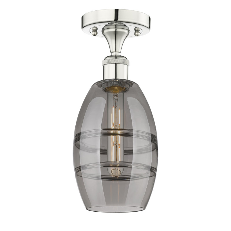 Plafonnier semi-encastré 1 lumière Edison - Abiagael, Nickel poli, H 8,25 po x l 5,88 po x P 5,88 po, Gris fumée clair