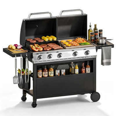  Propane Gas Griddle Grill Combo – Dual BBQ Grill & Flat Top Griddle