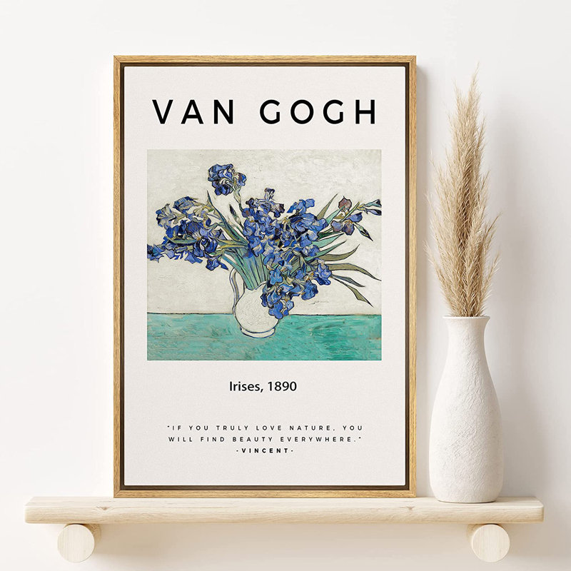 Irises 1890, coups de pinceau décoratifs par Vincent Van Gogh - peinture à cadre flottant, H 36 po x l 24 po, Naturel