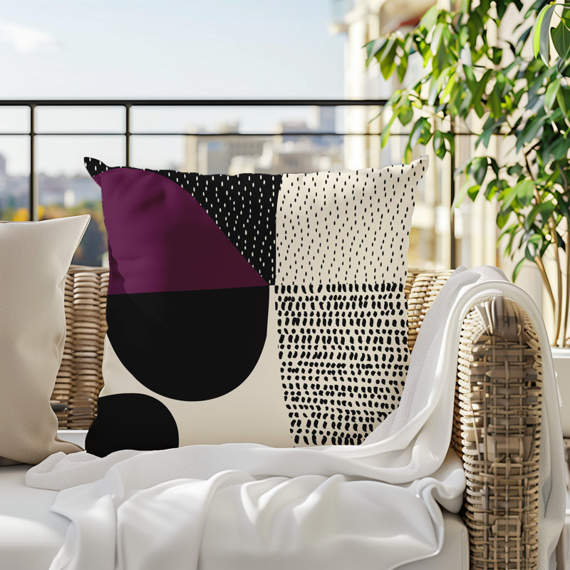 Coussin carré intérieur / extérieur pia, H 15 po x l 15 po, Mauve / noir / blanc cassé